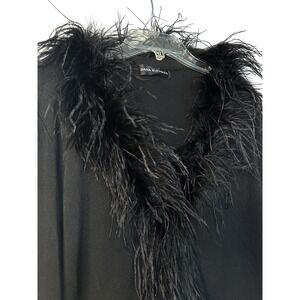 Y2K Glam Silk Blend Dana Buchman Faux Feather Trim Cardigan Size L Black